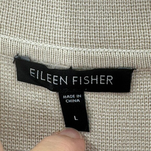 Eileen Fisher Cream Button Front Cardigan Womens L Silk-Cotton Blend Long Sleeve - Picture 7 of 7